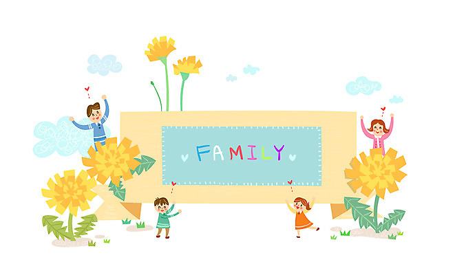 여자 남자 어린이 일러스트 가정 가족 여러명 성인 민들레 소인국 국내일러스트 AI파일 꽃 다수 관계 사람 파일형식 벡터
