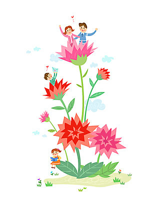 여자 남자 어린이 일러스트 가정 가족 편지봉투 여러명 성인 책 독서 카네이션 소인국 국내일러스트 AI파일 꽃 다수 관계 봉투 사람 편지 파일형식 벡터