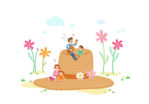 모자 여자 남자 어린이 연주 일러스트 가정 가족 여러명 성인 책 독서 기타 코스모스 소인국 국내일러스트 AI파일 잡화 꽃 음악 다수 관계 현악기 사람 파일형식 벡터