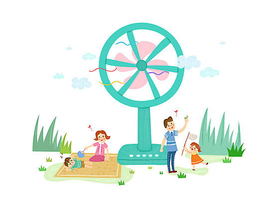 여자 남자 어린이 일러스트 가정 가족 여러명 성인 여름 풀잎 부채 선풍기 돗자리 채집망 소인국 국내일러스트 AI파일 계절 다수 잎 관계 사람 가전제품 풀_식물 파일형식 벡터