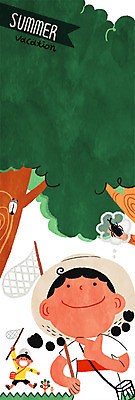 PSD 나무 여자 남자 어린이 일러스트 여름방학 두명 여름 풍뎅이 매미 채집망 국내일러스트 식물 계절 곤충 방학 사람 파일형식 여름_계절