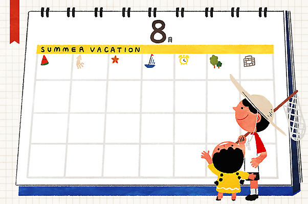 PSD 모자 여자 남자 어린이 일러스트 여름방학 두명 여름 달력 채집망 탁상달력 국내일러스트 잡화 계절 방학 사람 파일형식 여름_계절