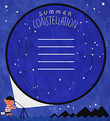 PSD 남자 어린이 일러스트 밤하늘 산 여름방학 한명 여름 별자리 천체망원경 국내일러스트 1 계절 하늘 방학 사람 망원경 야간 파일형식 여름_계절