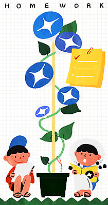 PSD 여자 남자 어린이 일러스트 여름방학 두명 책 여름 관찰 나팔꽃 관찰일기 관찰학습 체크리스트 국내일러스트 계절 꽃 모션 방학 사람 일기 파일형식 여름_계절