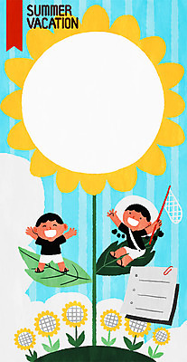 PSD 여자 남자 어린이 일러스트 해바라기 여름방학 두명 여름 채집망 체크리스트 국내일러스트 계절 꽃 방학 사람 파일형식 여름_계절