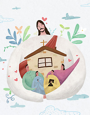 PSD 여자 남자 기독교 어린이 십자가 일러스트 가족 안기 여러명 성인 교회 성경 풀잎 예수 국내일러스트 종교 다수 잎 종교용품 관계 종교건축 모션 사람 건물 풀_식물 신_종교 파일형식