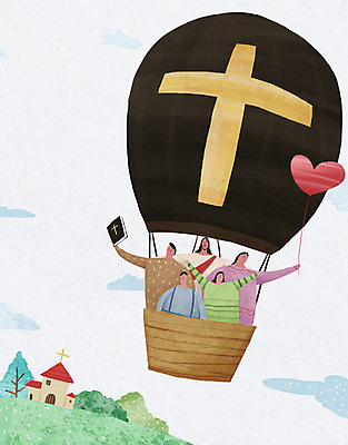 PSD 여자 남자 기독교 어린이 십자가 일러스트 가족 여러명 성인 교회 성경 열기구 하트 비행 예수 국내일러스트 모양 종교 다수 종교용품 관계 항공교통 종교건축 사람 건물 신_종교 파일형식