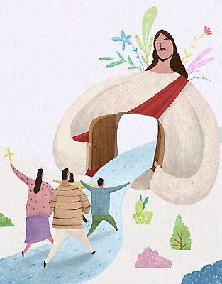 PSD 여자 남자 기독교 길 어린이 십자가 일러스트 가족 여러명 성인 문 오픈 풀잎 예수 국내일러스트 종교 다수 잎 관계 사람 풀_식물 신_종교 파일형식