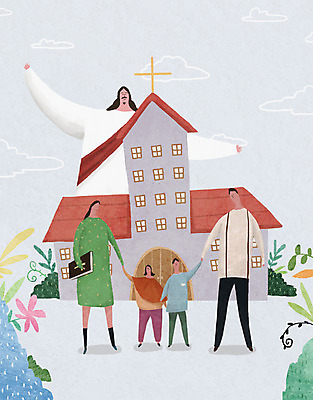 PSD 여자 남자 기독교 어린이 십자가 일러스트 가족 여러명 성인 교회 손잡기 성경 풀잎 예수 국내일러스트 종교 다수 잎 종교용품 관계 종교건축 모션 사람 건물 풀_식물 신_종교 파일형식