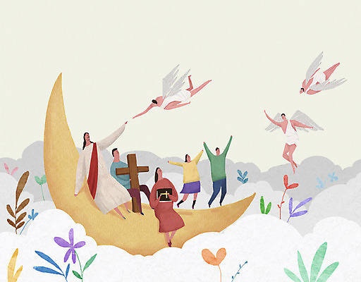 PSD 구름 여자 남자 기독교 어린이 십자가 일러스트 가족 천사 여러명 성인 성경 달 풀잎 예수 국내일러스트 자연요소 종교 다수 잎 종교용품 관계 사람 풀_식물 신_종교 파일형식