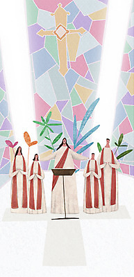 PSD 여자 남자 기독교 어린이 십자가 일러스트 가족 여러명 성인 빛 성경 풀잎 예수 스테인드글라스 성가대 국내일러스트 종교 다수 잎 종교용품 관계 유리 사람 풀_식물 신_종교 합창 파일형식