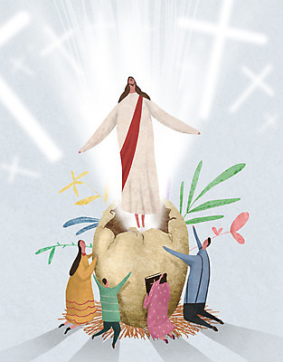 PSD 여자 남자 기독교 어린이 십자가 일러스트 가족 부활절 여러명 성인 빛 성경 풀잎 예수 부활 환생 국내일러스트 기념일 종교 다수 잎 종교용품 관계 사람 풀_식물 신_종교 파일형식