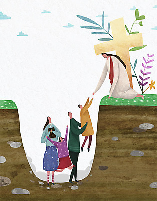 PSD 여자 남자 기독교 어린이 십자가 일러스트 가족 여러명 성인 성경 풀잎 예수 구출 땅 국내일러스트 종교 다수 잎 종교용품 관계 사람 도움 풀_식물 신_종교 파일형식