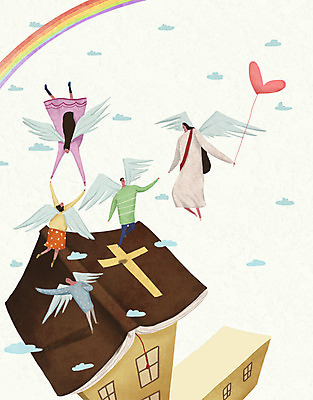 PSD 여자 남자 기독교 어린이 십자가 무지개 날개 일러스트 가족 여러명 성인 성경 비행 풀잎 예수 국내일러스트 자연요소 종교 다수 잎 종교용품 관계 사람 풀_식물 신_종교 파일형식