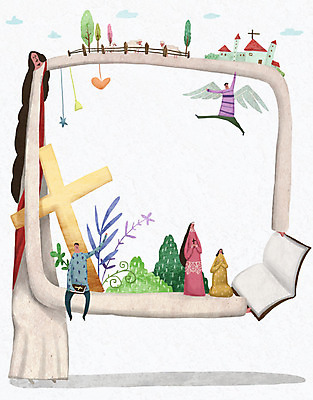 PSD 여자 남자 기독교 어린이 십자가 날개 일러스트 가족 여러명 성인 교회 성경 기도 양 풀잎 예수 국내일러스트 종교 다수 잎 종교용품 포유류 관계 종교건축 사람 건물 풀_식물 신_종교 파일형식