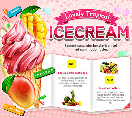 PSD 템플릿 웹템플릿 과일 아이스크림 여름음식 이벤트페이지 이벤트 사람없음 망고 아이스크림콘 이미지템플릿 음식 디저트 열대과일 콘 페이지 파일형식 여름_계절