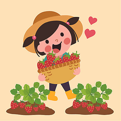 클립아트 모자 여자 어린이 일러스트 딸기 한명 바구니 체험학습 딸기따기 딸기농장 국내일러스트 AI파일 1 잡화 과일 사람 농장 체험 파일형식 벡터