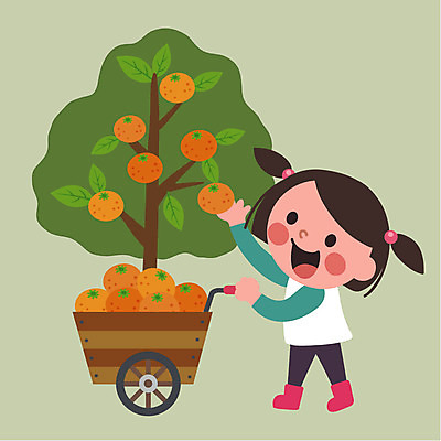 클립아트 여자 어린이 일러스트 귤 한명 수레 체험학습 귤나무 국내일러스트 AI파일 나무 1 과일 사람 카트 체험 파일형식 벡터