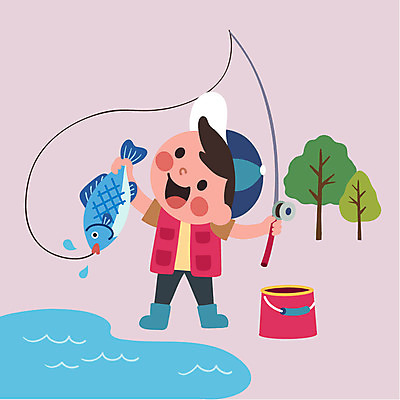 클립아트 나무 남자 어린이 일러스트 낚시 어류 한명 바구니 체험학습 낚시용품 낚싯대 낚시줄 국내일러스트 AI파일 식물 1 레저 사람 수중동물 체험 파일형식 벡터