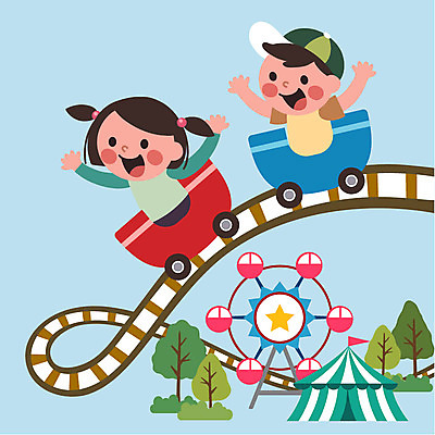 클립아트 나무 여자 남자 어린이 일러스트 두명 놀이공원 체험학습 대관람차 롤러코스터 국내일러스트 AI파일 식물 사람 테마파크 체험 놀이기구 파일형식 벡터