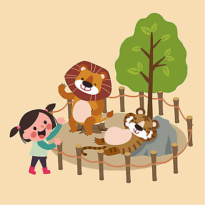 클립아트 나무 여자 어린이 일러스트 동물원 한명 울타리 바위 체험학습 호랑이 사자 국내일러스트 AI파일 식물 1 포유류 사람 담장 돌_바위 체험 파일형식 벡터