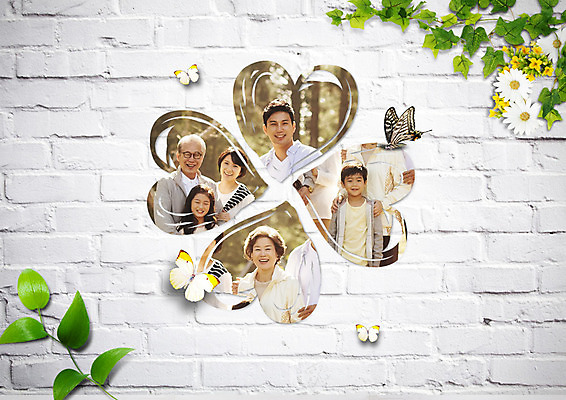 PSD 편집 편집이미지 여자 남자 꽃 딸 아들 벽 나비 잎 가족 엄마 대가족 웃음 소녀 소년 여러명 상반신 성인 30대 한국인 하트 아빠 60대 아이비 이미지편집 모양 식물 노년 어린이 다수 곤충 관계 표정 사람 동양인 장년 파일형식