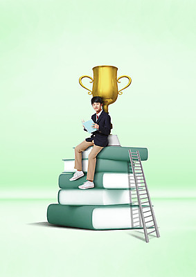 전신 PSD 편집 편집이미지 학생 교육 남자 교복 사다리 청소년 한명 앉기 책 쌓기 한국인 트로피 청소년교육 이미지편집 1 옷 모션 사람 동양인 도구 상_우승 파일형식