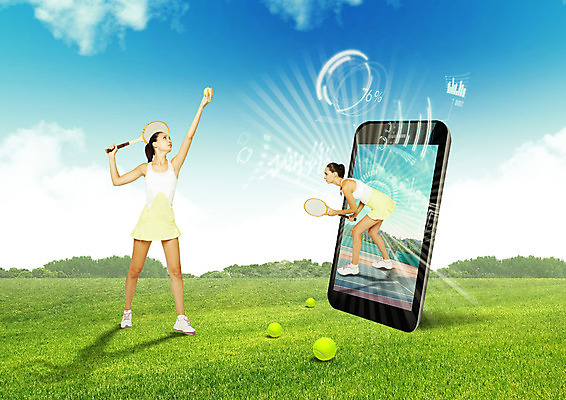 전신 PSD 서양인 구름 편집 편집이미지 여자 하늘 서브 서기 잔디 20대 성인 두명 옆모습 스마트폰 운동복 운동 테니스 테니스라켓 테니스공 이미지편집 자연요소 외국인 식물 옷 뷰포인트 공 모션 건강 사람 청년 핸드폰 스마트기기 구기 라켓 테니스용품 파일형식