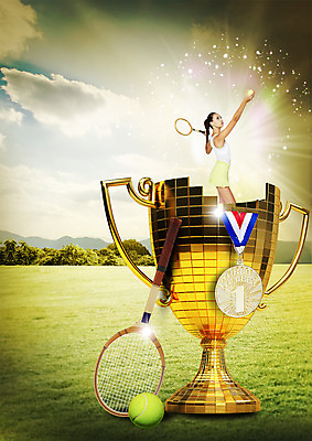 PSD 서양인 편집 편집이미지 여자 한명 잔디 상반신 20대 성인 옆모습 빛 운동복 운동 테니스 우승 테니스라켓 테니스공 트로피 금메달 이미지편집 외국인 식물 1 옷 뷰포인트 공 건강 사람 청년 구기 라켓 최고 테니스용품 상_우승 메달 파일형식