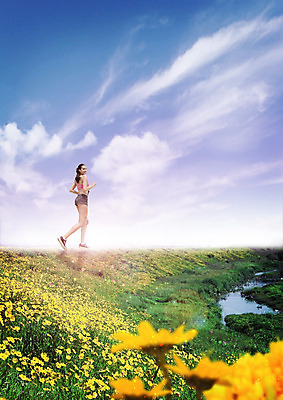 전신 PSD 서양인 구름 편집 편집이미지 여자 꽃 하늘 한명 서기 20대 성인 옆모습 달리기 조깅 개울 이미지편집 자연요소 외국인 식물 1 뷰포인트 모션 사람 청년 강 운동 파일형식