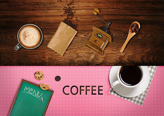 PSD 편집 편집이미지 커피 음식 사람없음 쿠키 숟가락 칠판 원두 커피잔 컵받침 분필 핸드밀 이미지편집 음료 디저트 잔 수저 받침대 초크 커피용품 파일형식