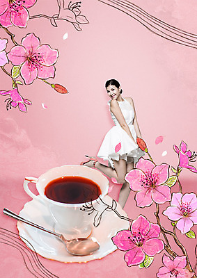 PSD 서양인 편집 편집이미지 원피스 여자 꽃 커피 음식 한명 서기 웃음 20대 성인 커피잔 티스푼 진달래 컵받침 이미지편집 외국인 식물 1 옷 음료 모션 잔 표정 사람 청년 숟가락 받침대 파일형식