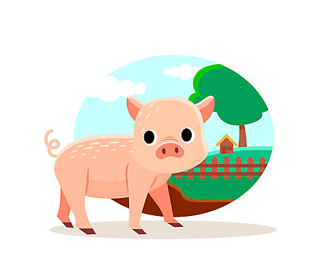 클립아트 나무 동물 일러스트 사람없음 울타리 돼지 국내일러스트 AI파일 식물 포유류 담장 파일형식 벡터