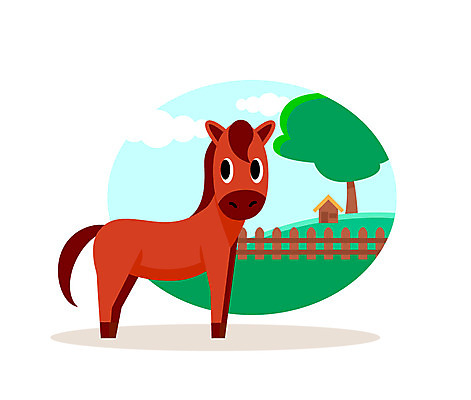 클립아트 나무 동물 일러스트 사람없음 울타리 말_동물 국내일러스트 AI파일 식물 포유류 담장 파일형식 벡터