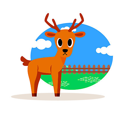 클립아트 동물 구름 일러스트 사슴 사람없음 울타리 국내일러스트 AI파일 자연요소 포유류 담장 파일형식 벡터