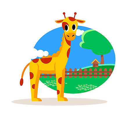 클립아트 나무 동물 구름 일러스트 사람없음 울타리 기린 국내일러스트 AI파일 자연요소 식물 포유류 담장 파일형식 벡터