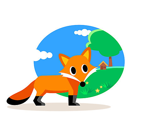 클립아트 나무 동물 구름 일러스트 사람없음 여우 국내일러스트 AI파일 자연요소 식물 포유류 파일형식 벡터