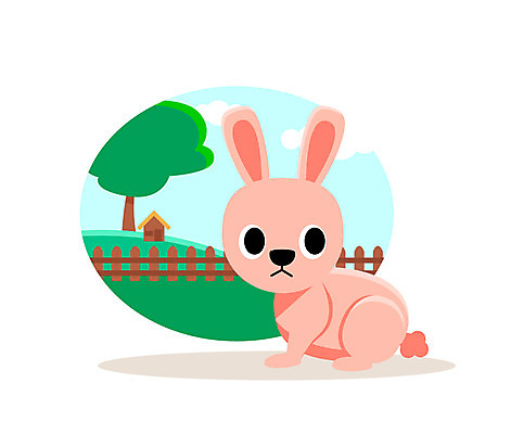 클립아트 나무 동물 일러스트 사람없음 울타리 토끼 국내일러스트 AI파일 식물 포유류 담장 반려동물 파일형식 벡터