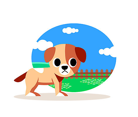 클립아트 동물 구름 일러스트 사람없음 울타리 강아지 국내일러스트 AI파일 자연요소 담장 반려동물 개 파일형식 벡터