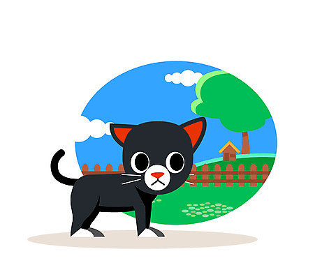 클립아트 나무 동물 구름 일러스트 사람없음 울타리 고양이 국내일러스트 AI파일 자연요소 식물 포유류 담장 반려동물 파일형식 벡터