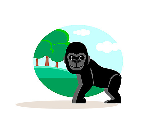 클립아트 나무 동물 구름 일러스트 사람없음 고릴라 국내일러스트 AI파일 자연요소 식물 포유류 파일형식 벡터
