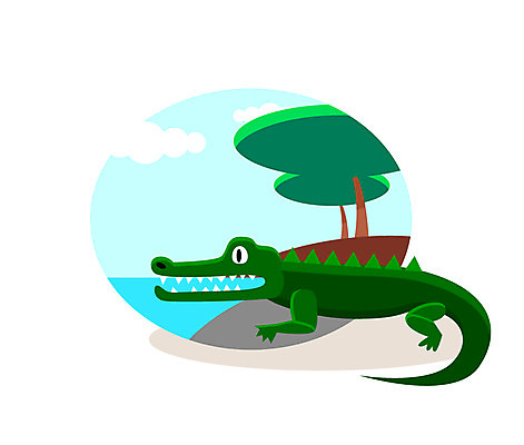 클립아트 나무 동물 일러스트 사람없음 악어 국내일러스트 AI파일 식물 파충류 파일형식 벡터