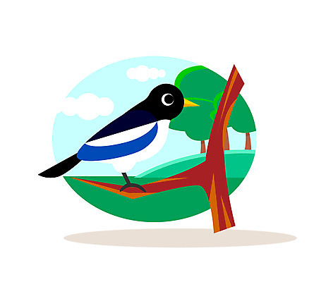 클립아트 나무 동물 일러스트 사람없음 까치 국내일러스트 AI파일 식물 조류 파일형식 벡터