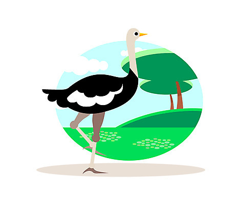 클립아트 나무 동물 일러스트 사람없음 타조 국내일러스트 AI파일 식물 조류 파일형식 벡터