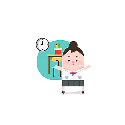 클립아트 아이콘 학생 여학생 여자 교육 교복 시계 청소년 한명 책상 2D아이콘 AI파일 1 옷 가구 사람 파일형식 벡터