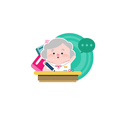 클립아트 아이콘 여자 교육 노년 안경 말풍선 한명 책 연필 2D아이콘 AI파일 1 잡화 학용품 사람 성인 필기구 파일형식 벡터