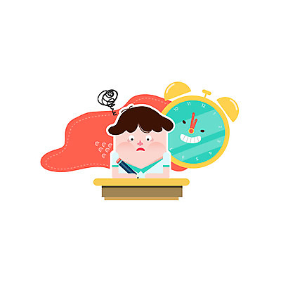 클립아트 아이콘 교육 남자 어린이 한명 연필 시험 자명종 2D아이콘 AI파일 1 시계 학용품 사람 필기구 알람 파일형식 벡터