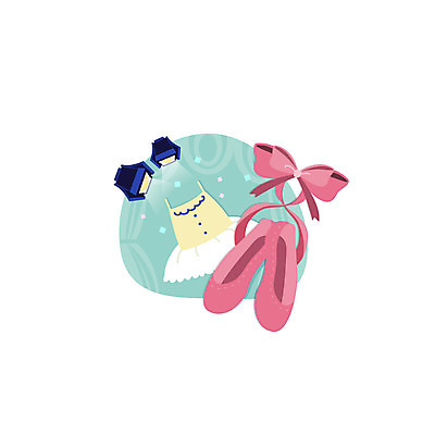 클립아트 아이콘 교육 리본 조명 사람없음 발레 발레복 토슈즈 발레옷 2D아이콘 AI파일 옷 신발 춤 파일형식 벡터