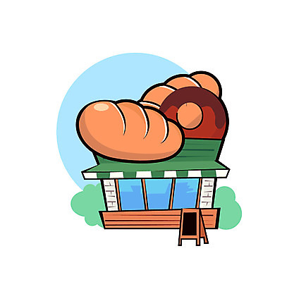 클립아트 아이콘 빵 사람없음 건물 상점 빵집 풀잎 서비스업 2D아이콘 AI파일 직업 건축물 산업 음식 잎 풀_식물 파일형식 벡터