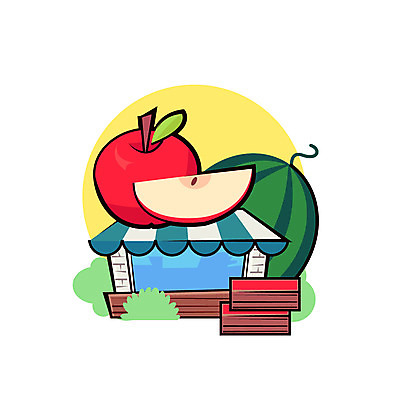 클립아트 아이콘 수박 사람없음 건물 상점 풀잎 사과 서비스업 과일가게 2D아이콘 AI파일 직업 건축물 산업 잎 과일 풀_식물 파일형식 벡터